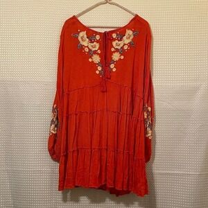FREE PEOPLE Spell on You‎ Orange Boho Mini Dress Lightweght Flowy  Size Small